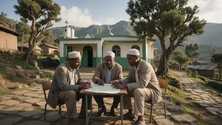 Local Muslim leaders discuss a map of community needs